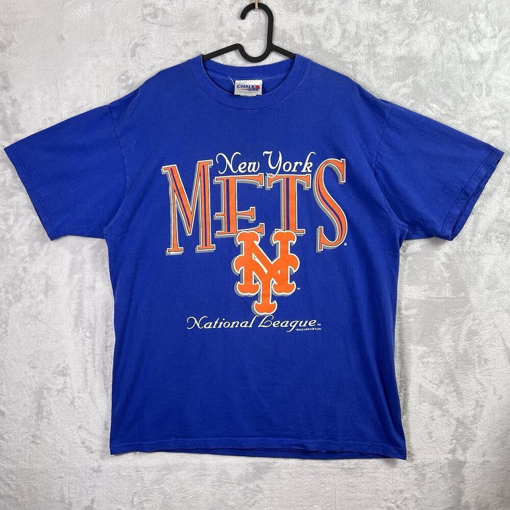 Vintage 1996 New York Mets T-Shirt Men's XL Blue/Orange‎ Chalkline Made in USA